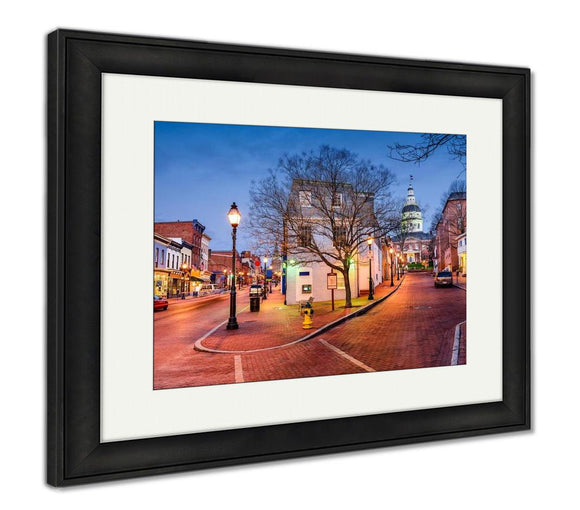 Framed Print, Capitol Building Annapolis Maryland Usdowntown Cityscape On Main