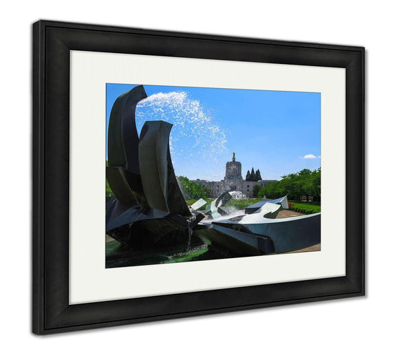 Framed Print, Salem Oregon Capitol Building And Water Fountain