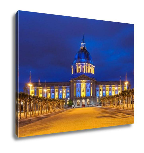 Gallery Wrapped Canvas, Capitol Building San Francisco City Hall In Blue And Gold