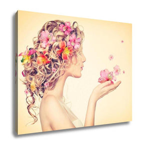 Gallery Wrapped Canvas, Fantasy Art Beauty Girl Takes Beautiful Flowers Her Hands