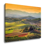 Gallery Wrapped Canvas, Tuscany Landscape At Sunrise Typical For The Region Tuscan Farm House Hills