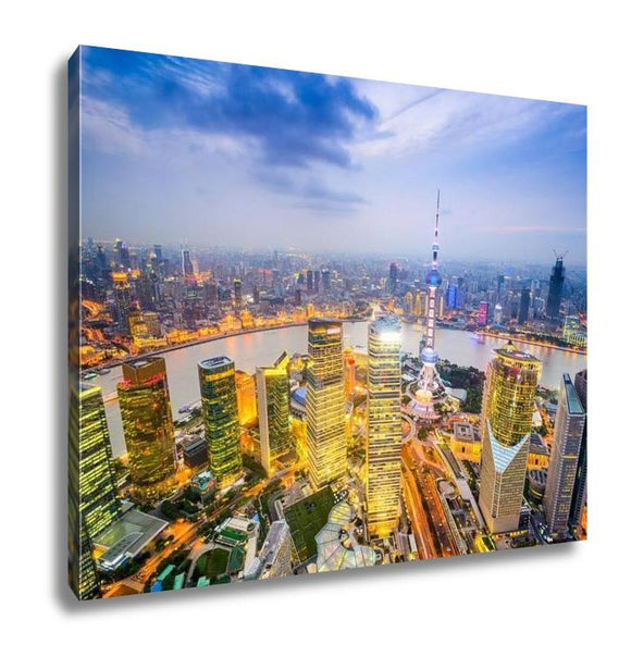 Gallery Wrapped Canvas, Shanghai China City Skyline Over The Pudong Financial District