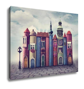 Gallery Wrapped Canvas, Surrealism Magic City With Old Books