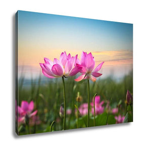 Gallery Wrapped Canvas, Lotus Flower In Sunset