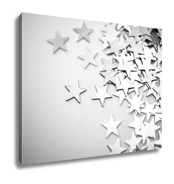 Gallery Wrapped Canvas, Silver Stars Spilling Out On White Surface Intentionally Shot In Surreal Tone