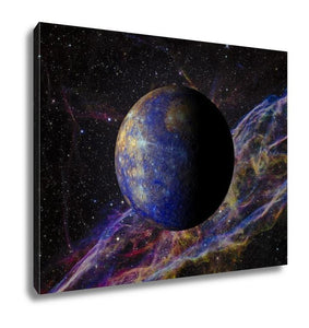 Gallery Wrapped Canvas, Solar System Planet Mercury On Nebula 3d Rendering