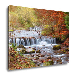 Gallery Wrapped Canvas, Waterfall In Autumn Forest Beautiful Nature