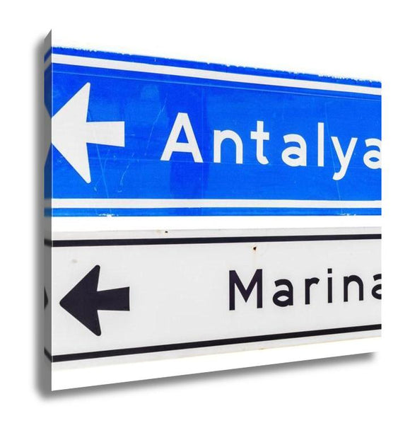 Gallery Wrapped Canvas, Road Sign Antalya Marina Isolated