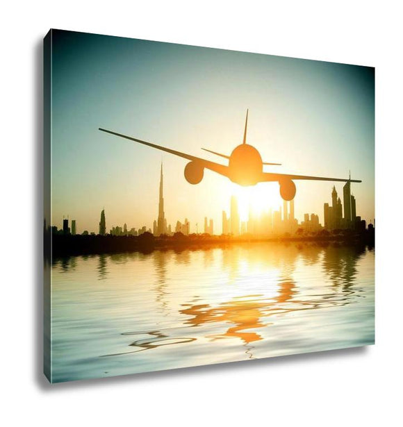 Gallery Wrapped Canvas, Dubai Plane Flies On Beautiful Beach Se United Arab Emirates