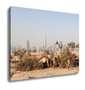 Gallery Wrapped Canvas, Camels In Desert Of Dubai