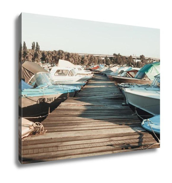 Gallery Wrapped Canvas, River Boat Dock On The Sunset