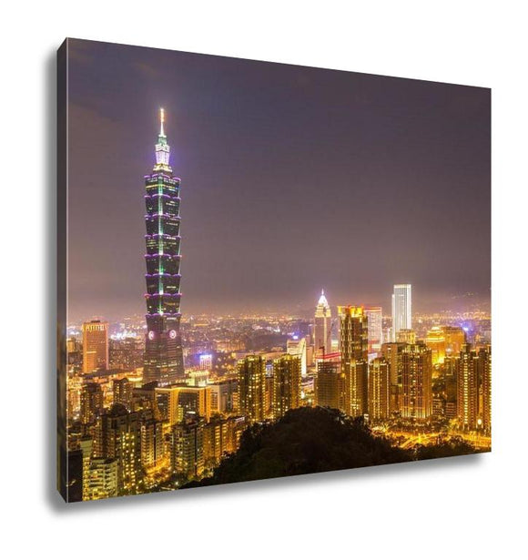 Gallery Wrapped Canvas, Taipei Skyline Buildings At Dusk