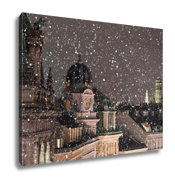 Gallery Wrapped Canvas, Vienna Rooftops Cityscape With Snow