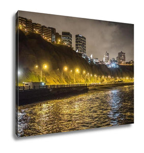 Gallery Wrapped Canvas, La Costa Verde Green Coast At Night