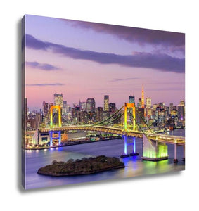 Gallery Wrapped Canvas, Tokyo Japan Skyline With Rainbow Bridge And Tokyo Tower