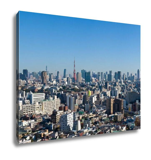 Gallery Wrapped Canvas, Blue Sky Panoramic View Over Downtown Tokyo