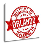 Gallery Wrapped Canvas, Welcome To Orlando Red Round Ribbon Stamp