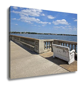 Gallery Wrapped Canvas, Scenic View From Bench Along Bayshore Of Tampbay Florida