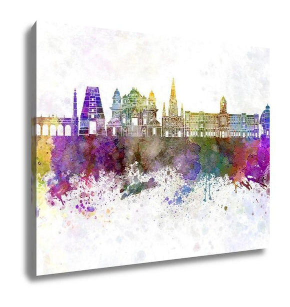 Gallery Wrapped Canvas, Chennai Skyline In Watercolor