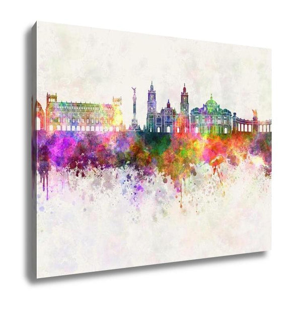 Gallery Wrapped Canvas, Mexico City V2 Skyline In Watercolor