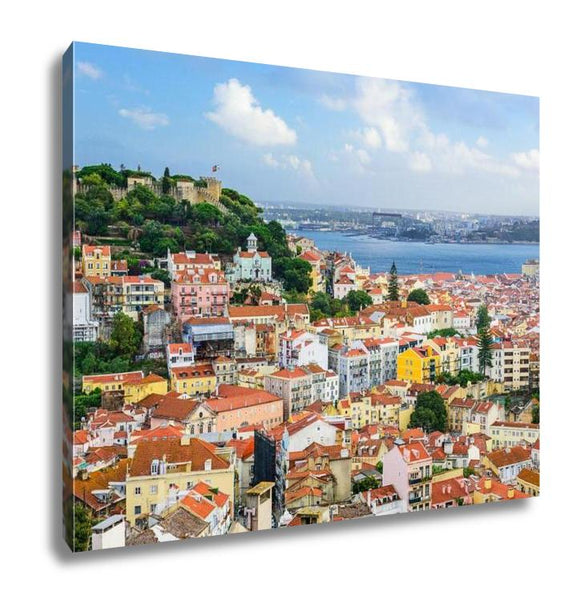 Gallery Wrapped Canvas, Lisbon Portugal Skyline At Sao Jorge Castle In The Day