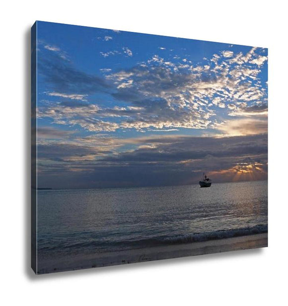 Gallery Wrapped Canvas, Sunrise View Of Mexican Fishing Boat In Cancuns Puerto Juarez Harbor