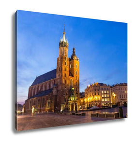 Gallery Wrapped Canvas, St Marys Church At Night In Krakow Poland