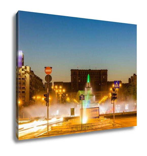 Gallery Wrapped Canvas, Fountain In Unirii Square Bucharest Romania