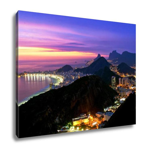 Gallery Wrapped Canvas, Night View Of Copacabana Beach And Botafogo In Rio De Janeiro