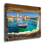 Gallery Wrapped Canvas, Razanac Turquoise Waterfront Through Stone Window Dalmatia Croatia