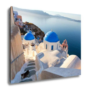 Gallery Wrapped Canvas, Churches And Stairs In Oia Santorini Shot At Sunset Horizontal View