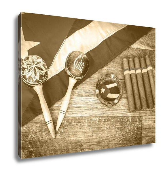 Gallery Wrapped Canvas, Retro Photo Table With Cuban Items