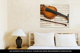 Gallery Wrapped Canvas, Old Violin And Bow On Musical Notes