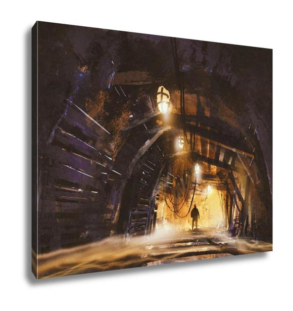 Gallery Wrapped Canvas, Inside Of The Mine Shaft With Fog Illustration Digital Painting