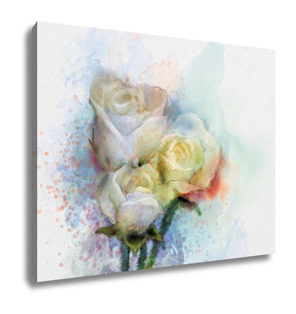 Gallery Wrapped Canvas, Flowers Painting White Roses Floral In Pastel Color