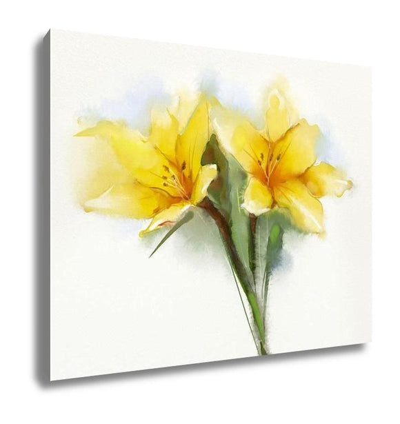 Gallery Wrapped Canvas, Watercolor Painting Yellow Lilies Flower