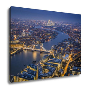 Gallery Wrapped Canvas, London England Aerial Skyline View Of London With The Iconic Tower Bridge The