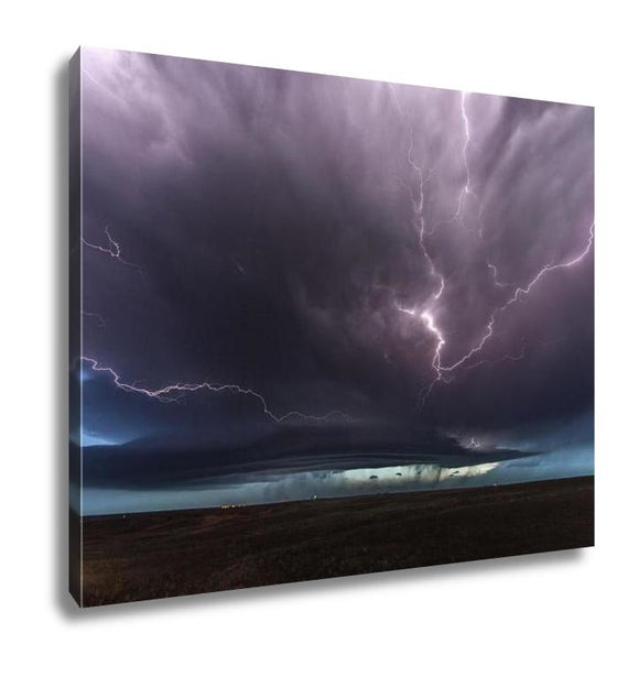 Gallery Wrapped Canvas, Amazing Supercell Lighted Up By Lightnings At Dusk