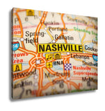 Gallery Wrapped Canvas, Nashville City On A Road Map