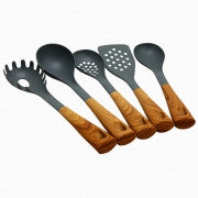 Oster Everwood Kitchen Nylon Tools Set with Wood Inspired Handles, Set of 5