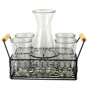 General Store Cottage Chic 5-Piece Carafe Set with Wire Caddy