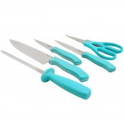 Oster Evansville 5 Piece Cutlery Set with Turquoise Handles