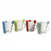 Mr. Coffee Caf?? Roma 8 Piece 14 oz. Mugs with Matching Spoons Set in 4 Assorted Colors