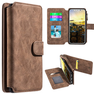 Leather Flip Wallet With Card Slot and Detachable Back Case for iPhone Xs