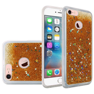 Hybrid Quicksand with Glitter Fused Flexible TPU Case for iPhone 7 - Gold