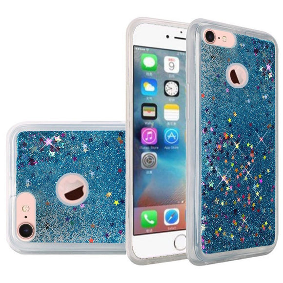 Hybrid Quicksand with Glitter Fused Flexible TPU Case for iPhone 7 - Light Blue