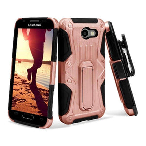 Heavy Duty Shockproof Extreme Protective Cover With Holster - Black/ Rose Gold for Samsung Galaxy Am for Samsung Galaxy Amp Prime 2 SM-J120A